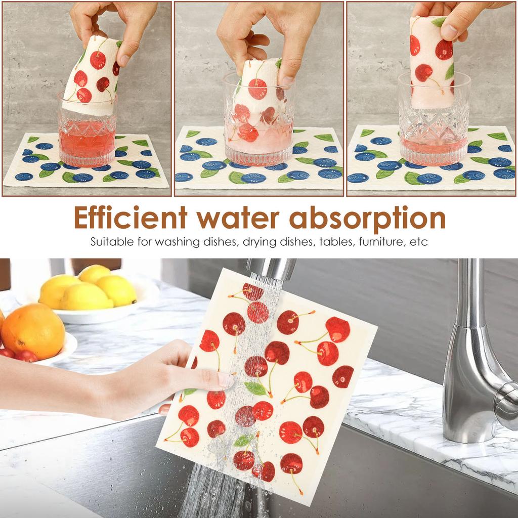 6/12Pcs Cellulose Cotton Plant Animal Printed Cleaning Cloth Quick Drying Multi-pattern Dish Towel Kitchen Bathroom Cleaning Rag