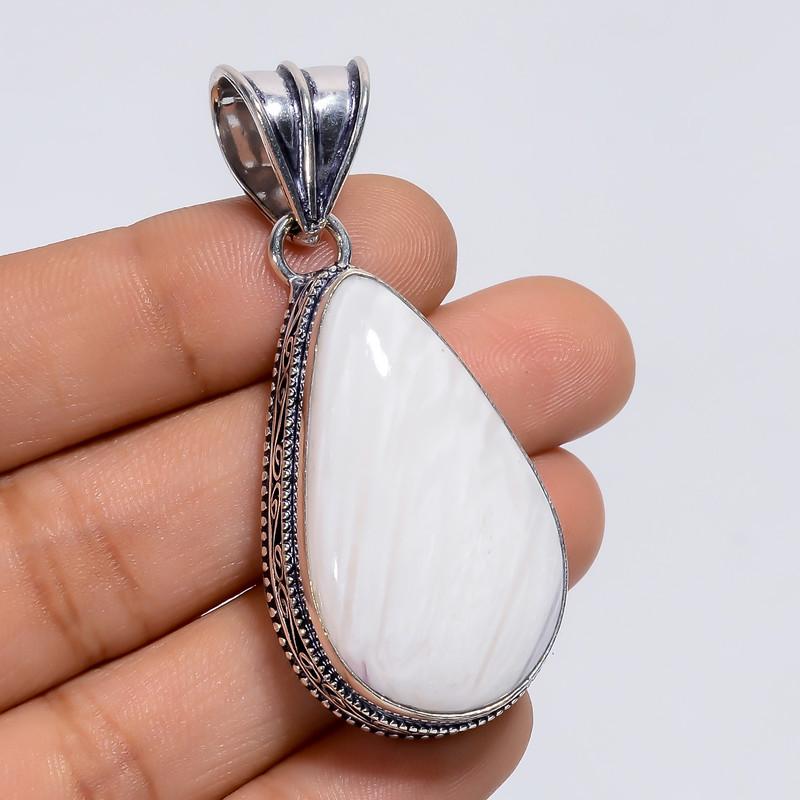 

Excellent Top Grade Qualite 100% Natural White Scolecite Pear Shape Vintage Style Handmade Jewelry 925 Steling Silver Pendant 2.1 WSJ-4864 2.1