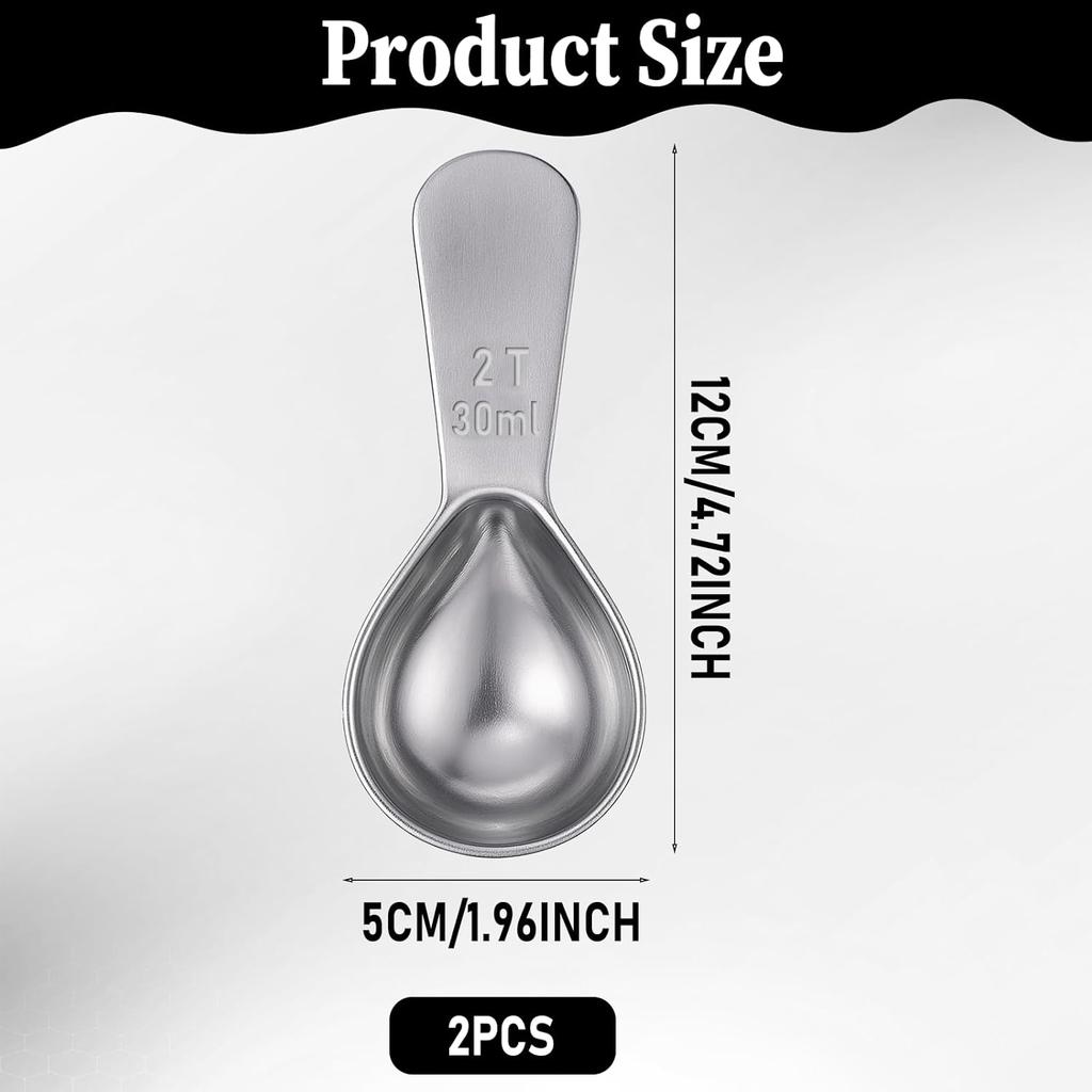 2 Pcs 2 Tbsp Scoop, Stainless Steel 2 Tablespoon Capacity, 30ml Short-Handled Coffee Scoop for Ground Coffees Fits ide Canisters