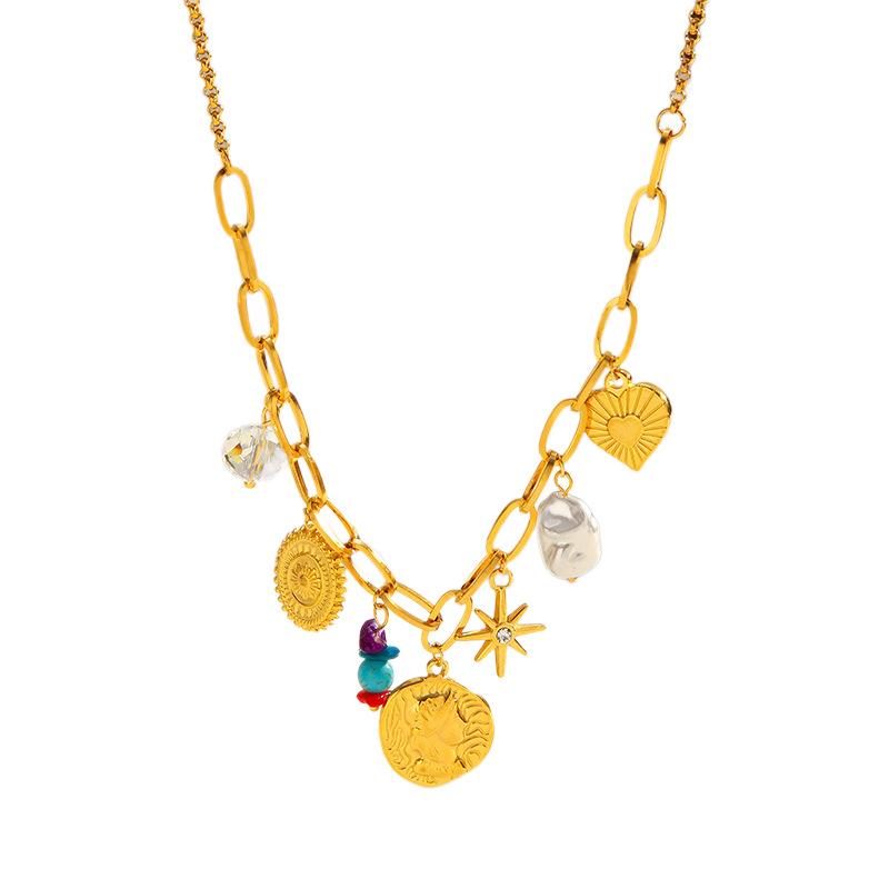 European and American Retro Style Gold Pendant Collarbone Chain Fashion Trend Titanium Steel Necklace Electroplated 18K Gold Stainless Steel Necklace