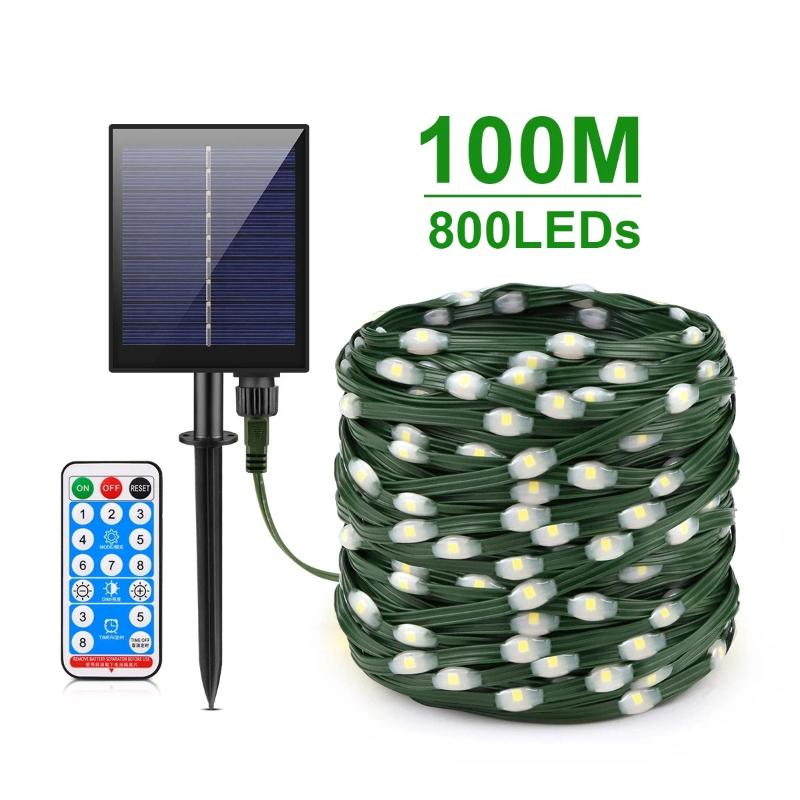 100M Leather LED Solar String Fairy Lights Christmas Lights Waterproof Outdoor Garland High-Power Solar Lamp For Garden Decor