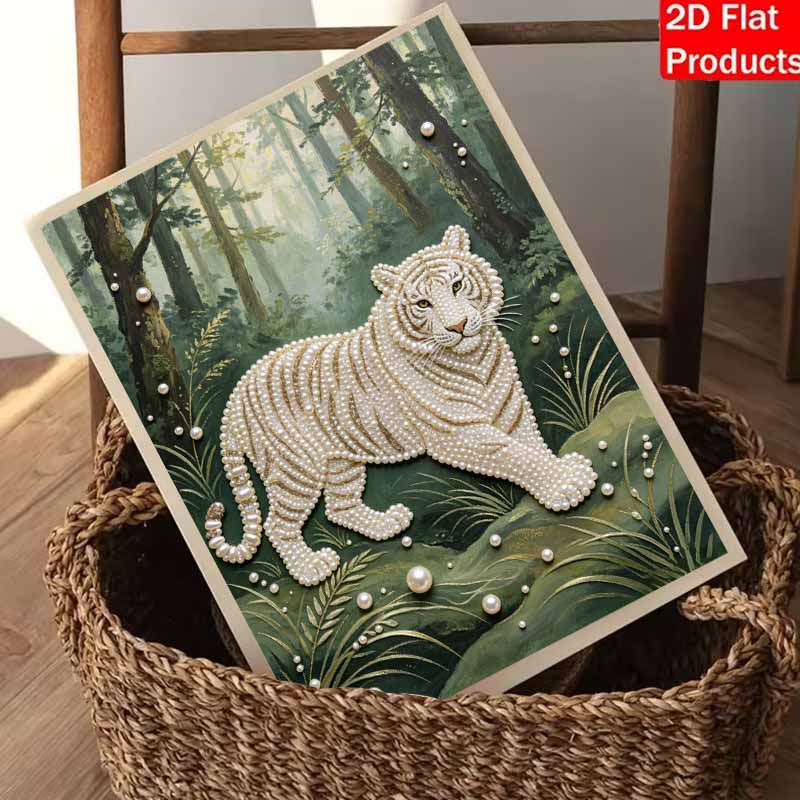 DIY Pearl Diamond Art Painting kits for Adult and Beginners, Majestic White Tiger Sparkling Painting Craft Home Wall Decor handmade Gift