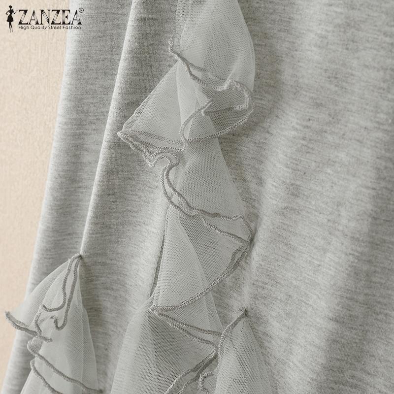 ZANZEA Vestido Casual de Verano para Mujer con Cuello Redondo y Manga Corta Empalmado