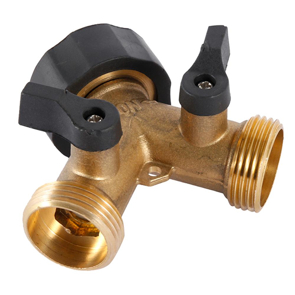 Garden Hose Splitter 2 Way Garden Water Distributor Solid Brass Y Valve Hose Connector Garden Water Hose Adapter 3/4 Inch Thread