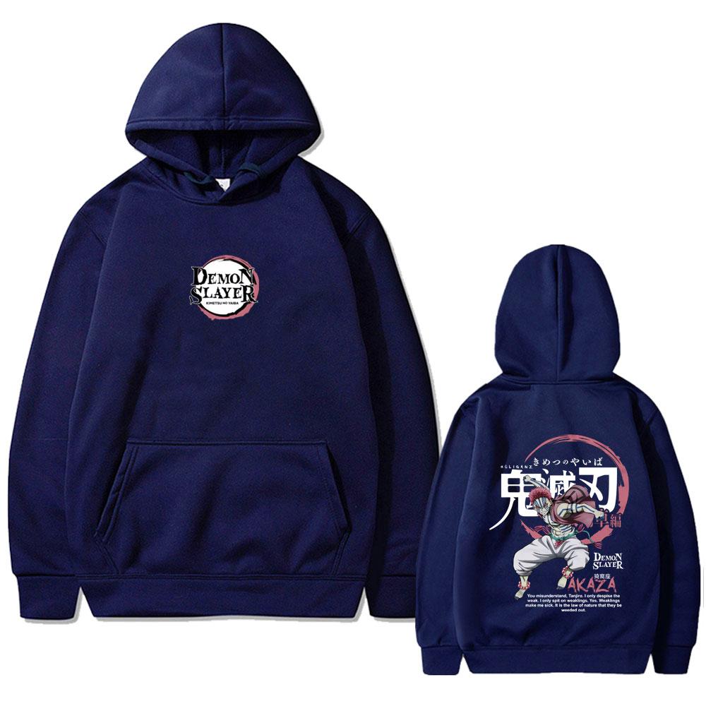 Anime Demon Slayer Akaza Hoodie Men Women Casual Fleece Oversized Pullover Hoodies Men's Fashion Long Sleeve Sweatshirt