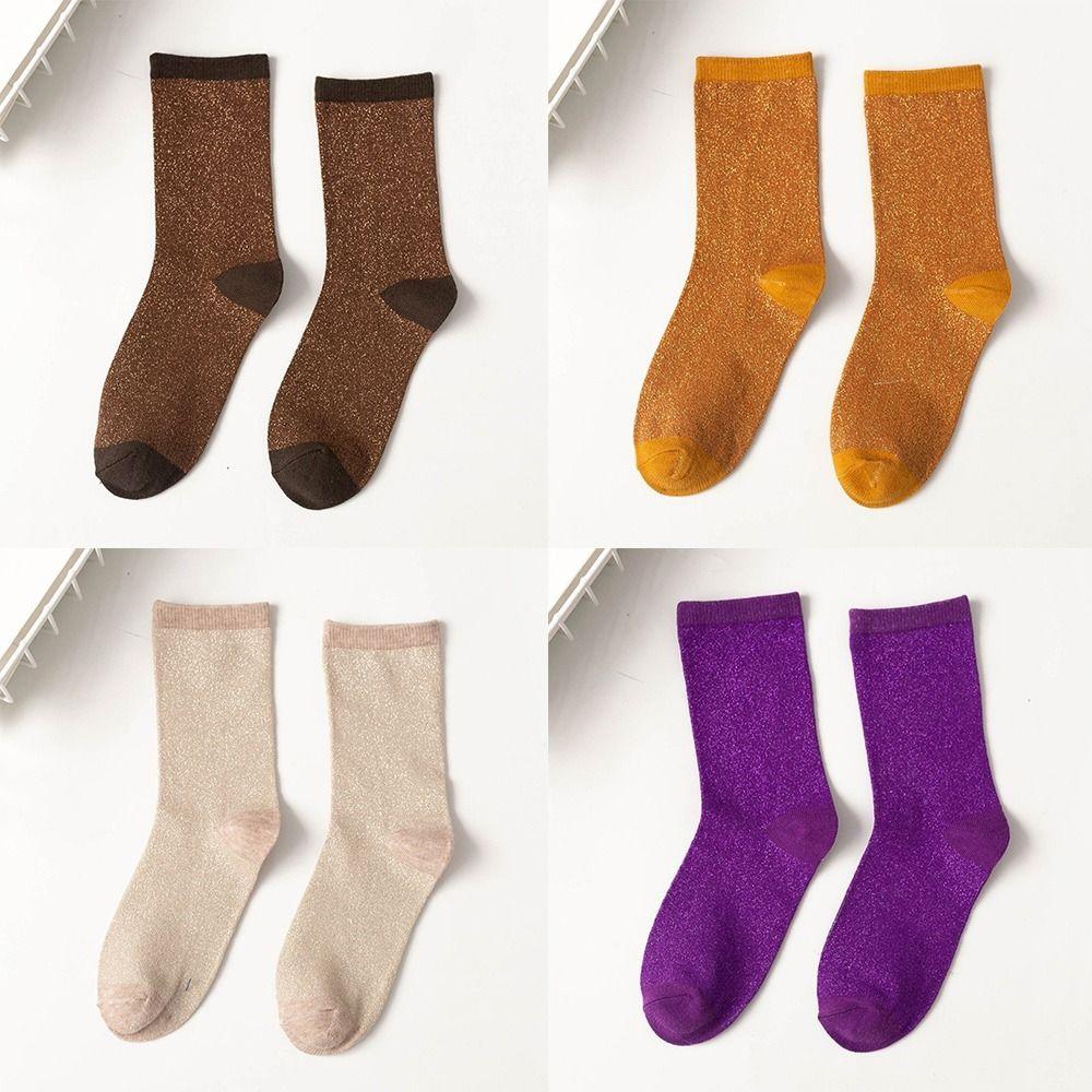Metallic Thread Crew Socks Colorful Sport Socks High-Quality Women Socks  Daily Wear