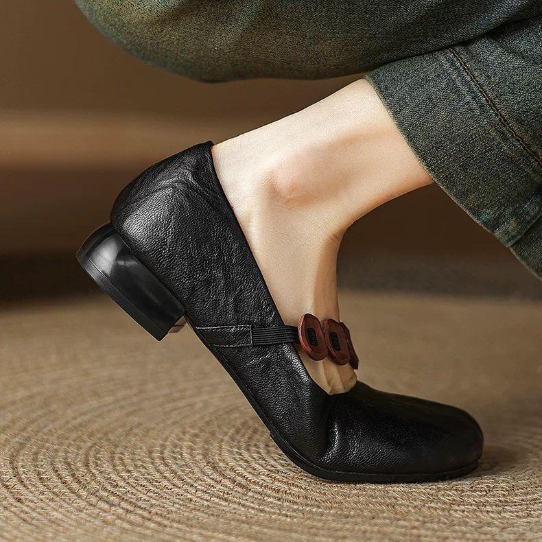 Soft leather version~ Flat bottom round head small leather shoes shallow mouth Mary Jane shoes women's new evening super soft small soft leather sing