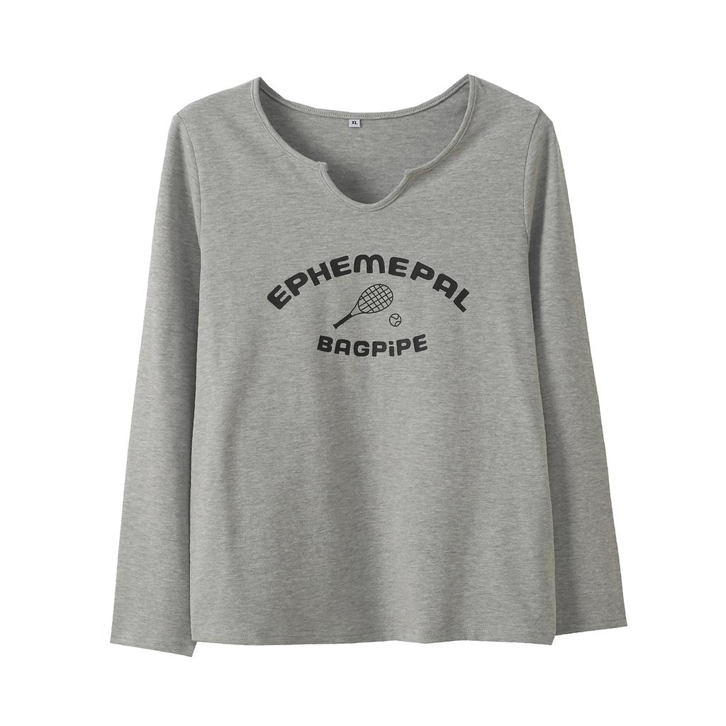 Plus Size Women's Shoulder Letter Print Long-sleeve T-shirt, Autumn New Loose Slimming Top 323110
