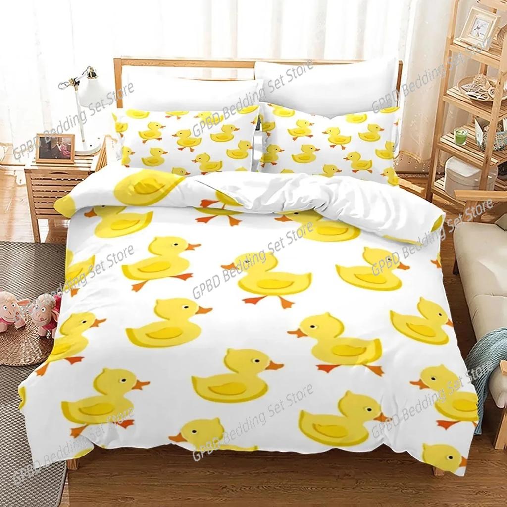 Yellow duck Bedding Set Single Twin Full Queen King Size Little duck Bed Set Aldult Boys Bedroom Duvetcover Sets 3D Print 015