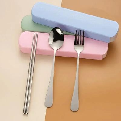 1set Household Stainless Steel Portable Tableware Chopsticks Spoons Forks Two/Three Piece Set with Box Plate Sets Luxury Fork