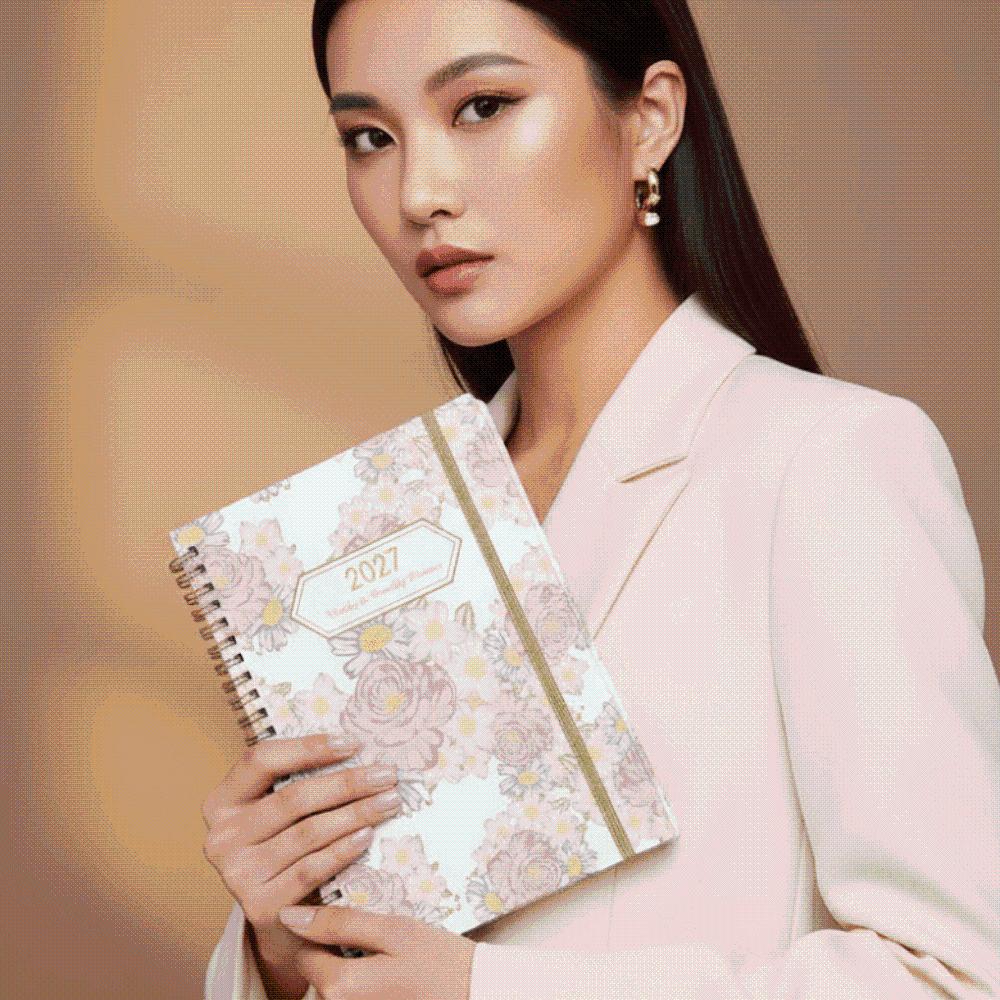 Paper Made 1117 Weekly Planner Solid Color Twin Wire Binding Floral Spiral Notebook Flexible Cover Tab Divided A1 Agenda Book