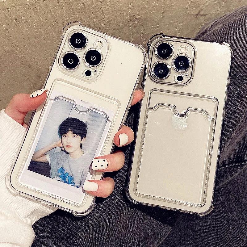 Transparent Card Slot Bag Holder Case For For Iphone17 16 1 14 13 12 11 Pro Max Mini X XR XS Clear Shockproof Soft Wallet Cover