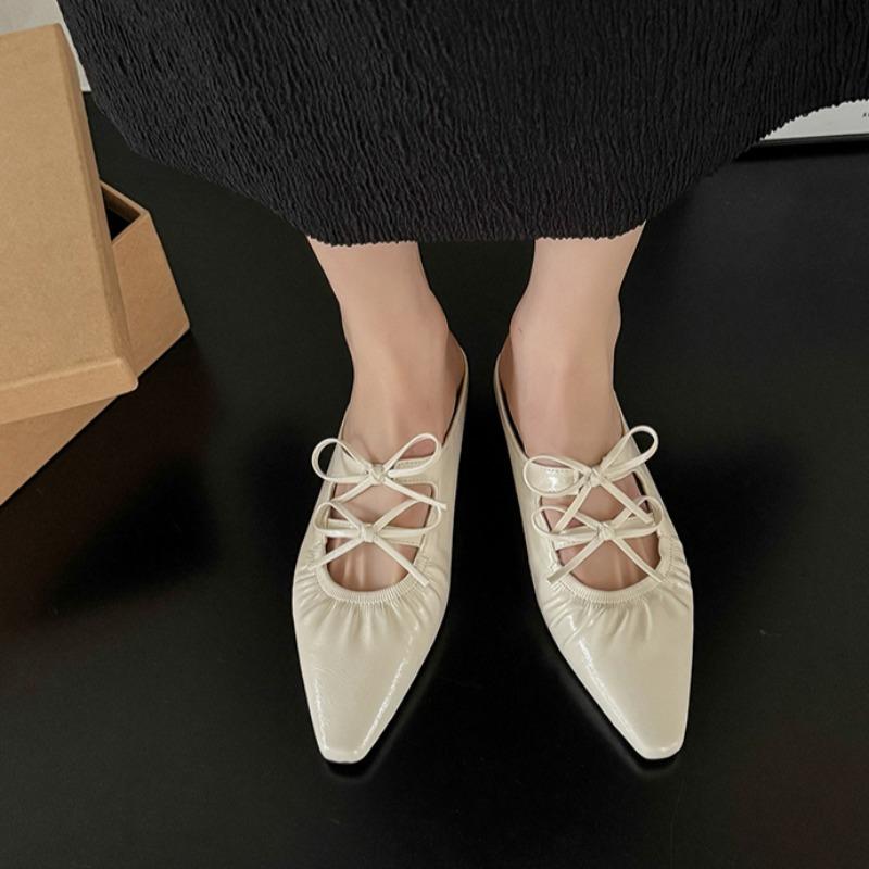 Fashion Low heel slippers summer new square head shallow mouth fold butterfly knot soft sole anti-slip wear-resistant baotou shoes