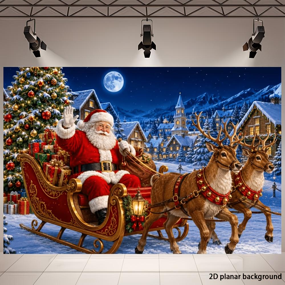 1Pcs Santa Reindeer Sleigh Decoration Background Winter Backdrop Decorations For Photo Studio Photo Booth Christmas Party