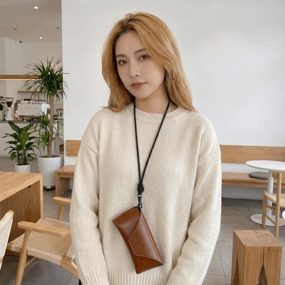 Anti-Fall Glasses Storage Bag Hanging Neck Sunglasses Eyeglass Bag PU Leather Glasses Bag Outdoor