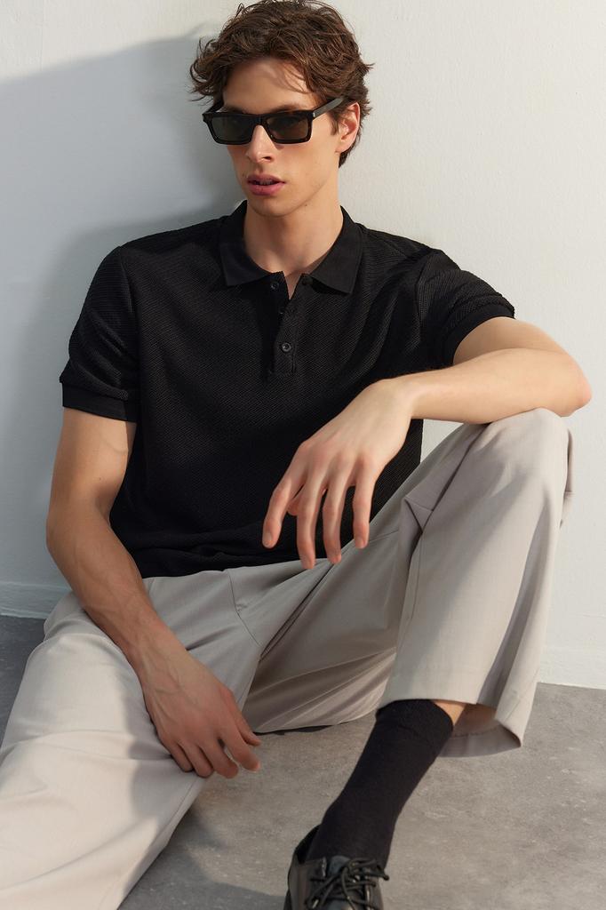 Men's Fashion Polo Collar T-shirt Polo Collar Short Limited Edition Black Regular Normal Cut Pique Zippered Polo Collar T-shirt