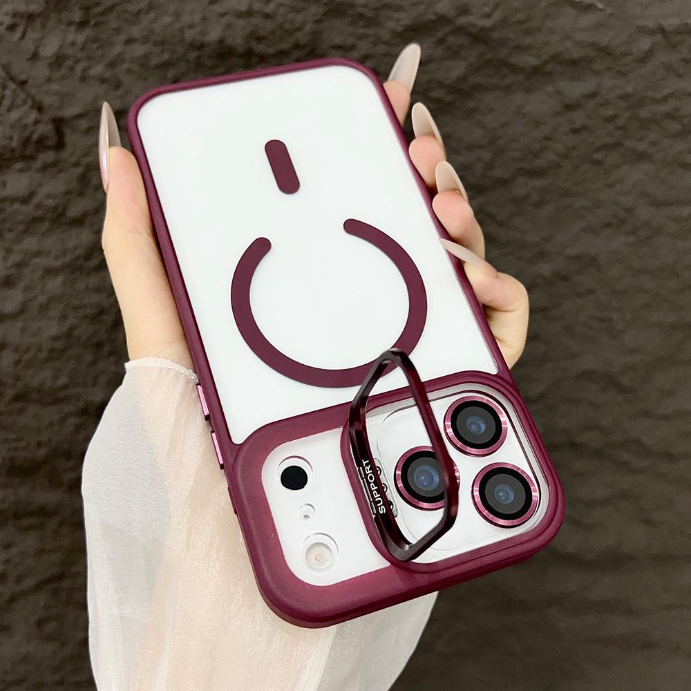 KEYSION Magnetic Transparent Phone Case for MagSafe for iPhone 17 Pro Max 17Air Metal Lens Stand Shockproof Lens Protector Cover