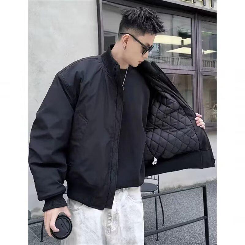 

Men s High-End American Style Stand Collar Baseball Jacket - Autumn/Winter Thick Cotton Pilot Coat L