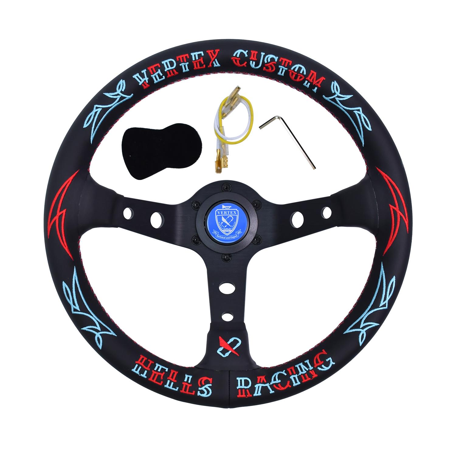 Vertex Universal Steering Wheel Leather Aluminum Alloy Car modified Auto parts Embroidery Custom Racing Game Steering Wheel 001-GZFXP548-01