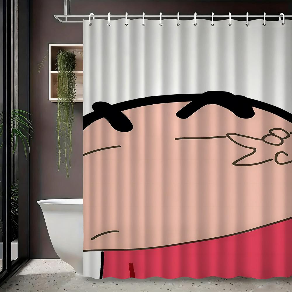 Crayon Shin-Chan & Himawari Superhero Press Conference Scene 2D Print Waterproof Shower Curtain, Blue Cityscape Bathroom Decor W