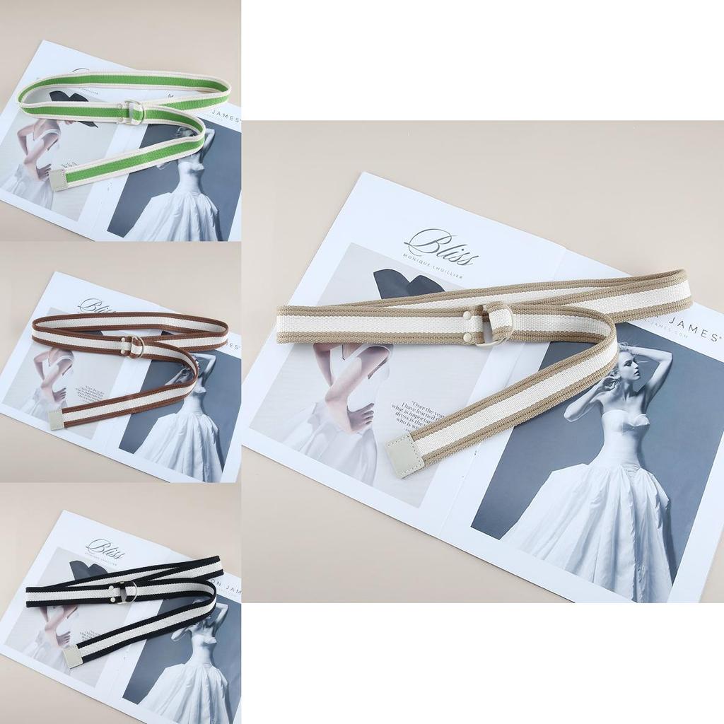 Fashionable Unisex Striped Canvas Belt With Double Ring Buckle Ideal For Casual Wear And Outdoor Activities