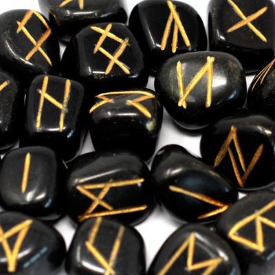 Rune Stones Set 25-Piece Black Agate With Pouch