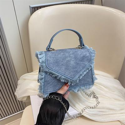 Denim Tassel Bag Women'S Niche Retro High-Value Chain Shoulder Bag Fashion Portable Messenger Bag