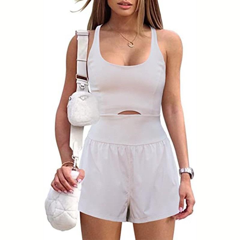 Fashion Sports Women's Yoga Shorts Hollow Cross Back Loose Comfortable Fitness Clothing Vest Jumpsuit