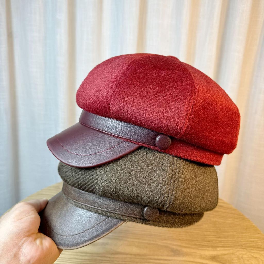 Octagonal Hat for Women in Autumn and Winter Mink Fur Warm British Retro Newsboy Hat Trendy Brand Casual Versatile Painter Hat