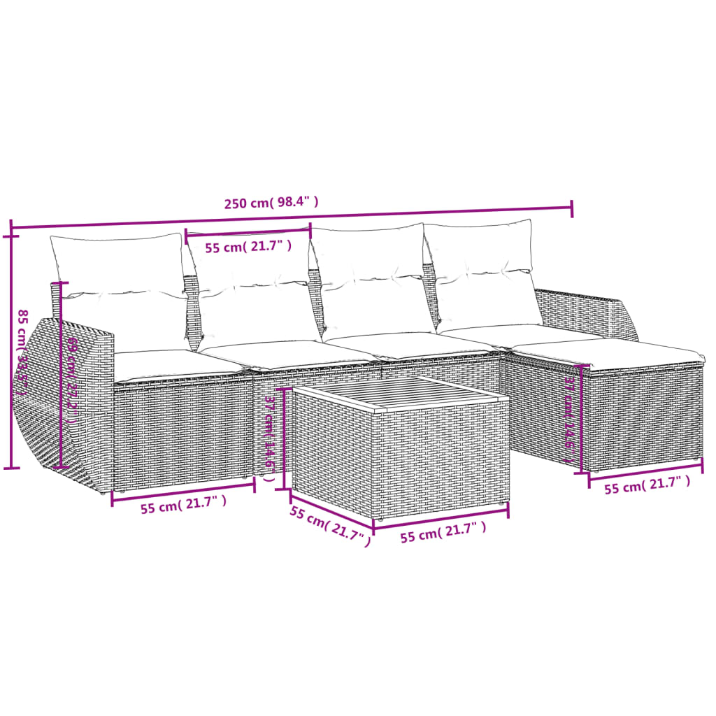 Vidaxl 6-Cz. Set di Mobili da Giardino con Cuscini, Beige, Polyrattan