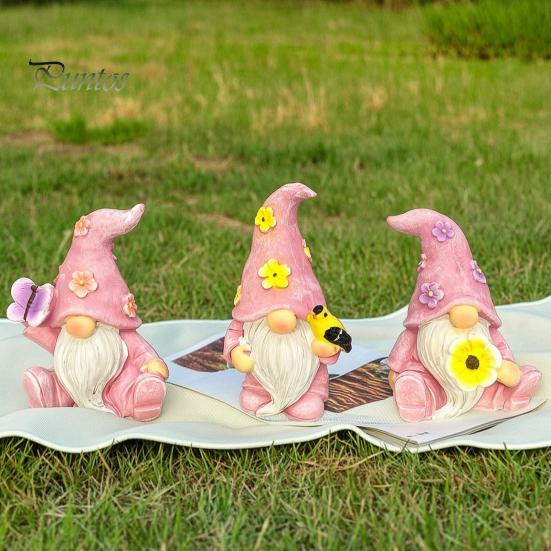 Dekorative Figuren für Balkon Veranda Halloween Wichtel Harzstatue, Frühling Schmetterling Vogel Blumen Gartenstatuen Außen Deko Figur Terrasse,