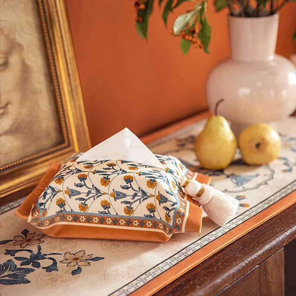 Light Luxury 18x24cm Short Plush Tissue Bag Rectangle American Tissue Box Holder Floral Cotton Tassels Napkin Paper Box Office