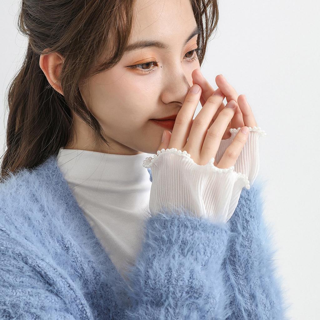 Elegant Flared Faux Sleeves Decorative Wrist Cuffs Bead Trim Sleeves For Women Girl Daily Wear Special Occasion Outfit