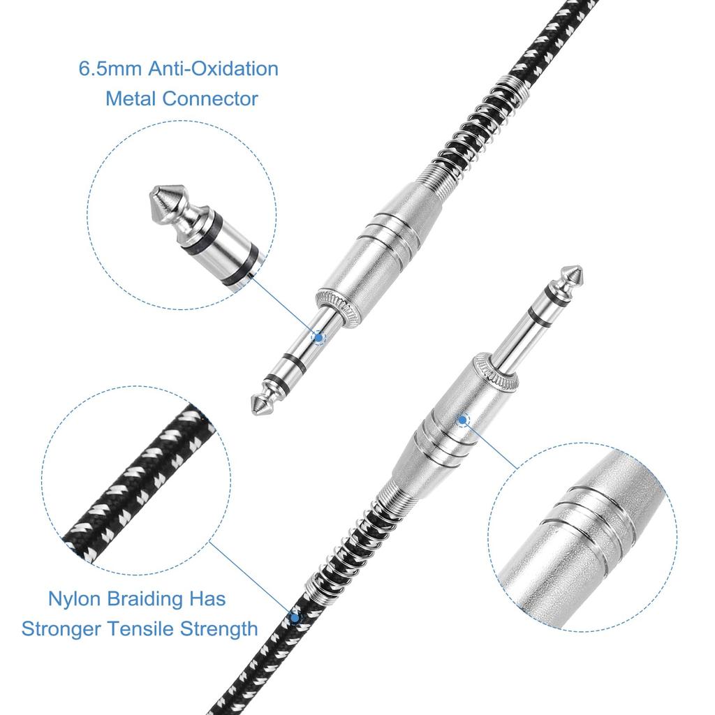 uxcell Guitar Instrument Cable, 15ft 14" to 14" Straight Electric Guitar Jack Cable Wire for Guitar and Bass, Black and White