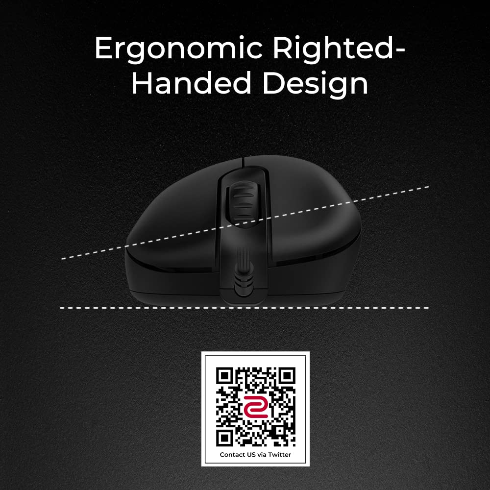 BenQ Zowie Ergonomic Gaming Mouse Professional Esports Performance Lightweight Driver Paracord Cable 24 Step Scroll Wheel Matte Black Medium Size