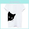 Stylish Women's Fashion Cat Printed Short Sleeve Casual T-shirt Blouse In Black And White Colors