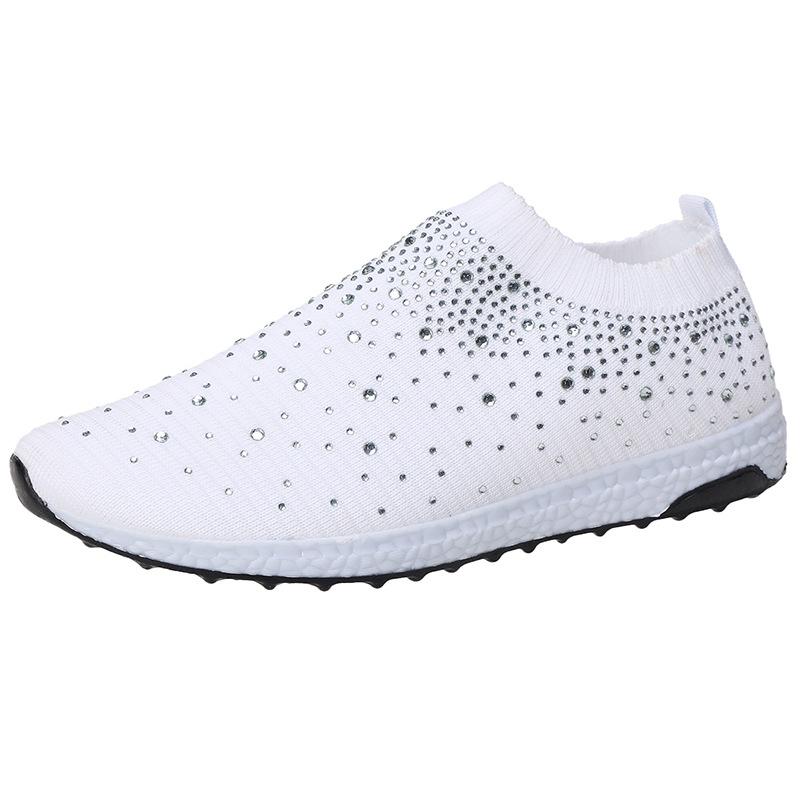 Amazon Large Size Fly-Woven Light Mouth Versatile Rhinestone Flat Bottom Women'S Sports Shoes Mixed Batch