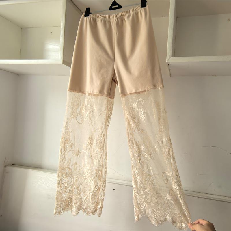 Leggings Hanfu Corti 7/10 da Donna in Pizzo e Pile - Strato Interno Caldo Stagionale Anti-esposizione