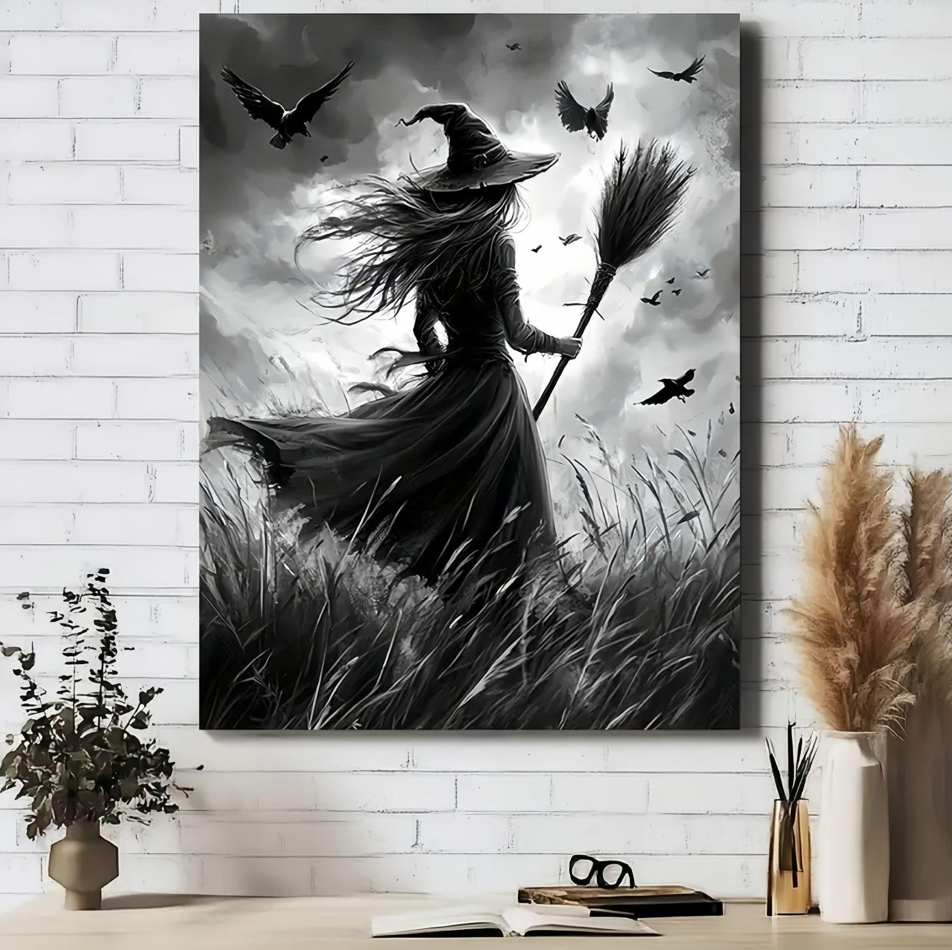 Жуткое Хэллоуинское Деко из Масляного Холста с Сосновой Рамкой 20x25