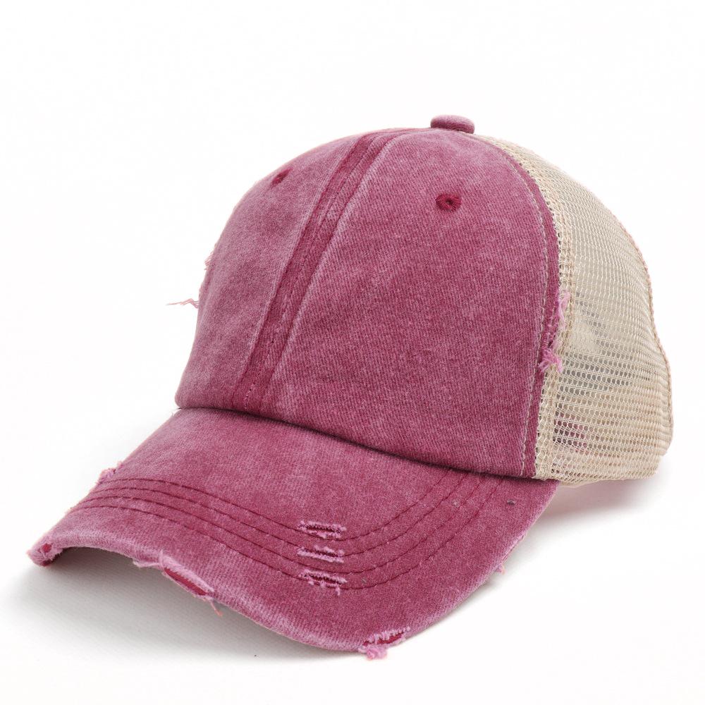 Women's Washed Cotton Ponytail Baseball Cap - Ripped, Breathable Mesh Sun Hat for Outdoor Sports