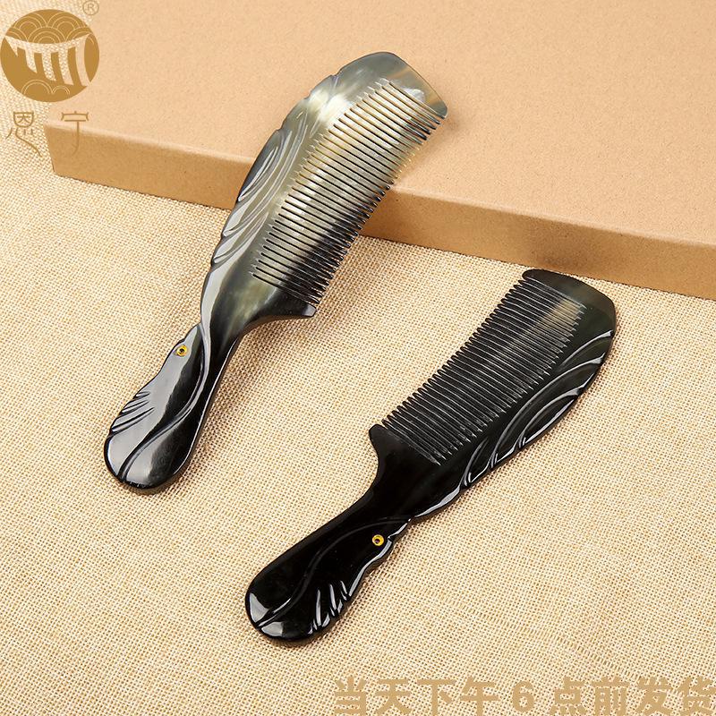 Authentic Horn Anti-Static Massage Comb - Unisex Straight Hair Care, Portable