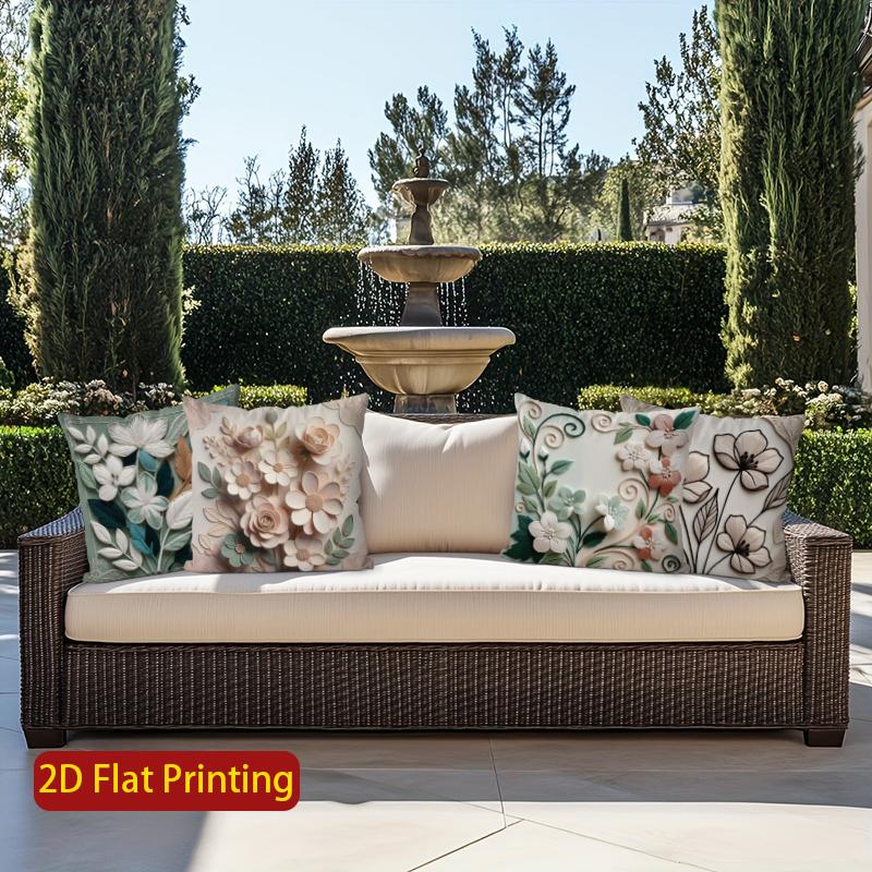 2D Floral Embellished Pillowcases With 3D Effect Pattern Cushion Cover Suitable For Sofa Bedroom Car Pillow Cover