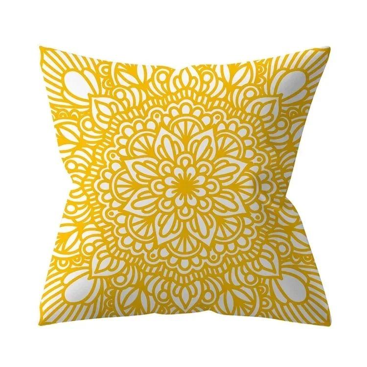 Ellow Mandala Floral Peach Skin Pillow Cover 2D Flat Printed Decorative Cushion Case For Sofa Living Room Home Decor 45X45Cm