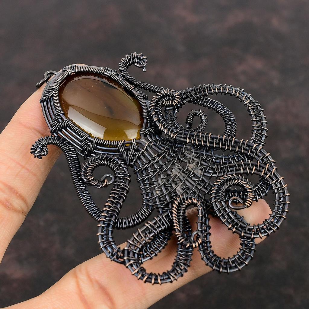 Montana Agate Pendant Copper Wire Wrapped Pendant Handmade Copper Jewelry Gemstone Octopus Pendant Engagement Gift Montana Agate Jewelry