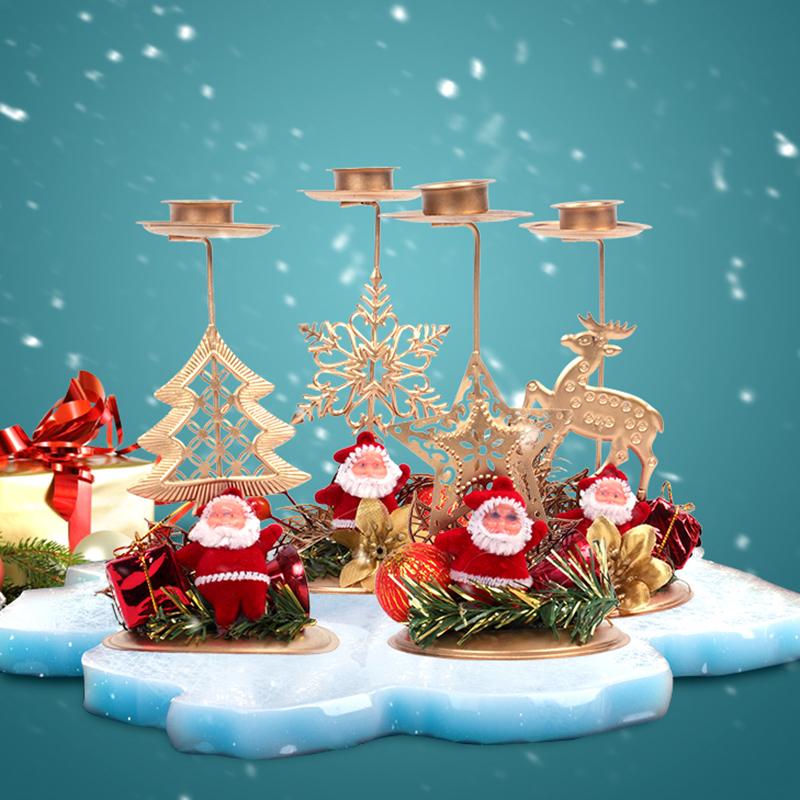 Christmas Candle Holder with Artificial Snowy Pine Needles Iron Candlestick Holiday Table Centerpiece Christmas Home Decorations