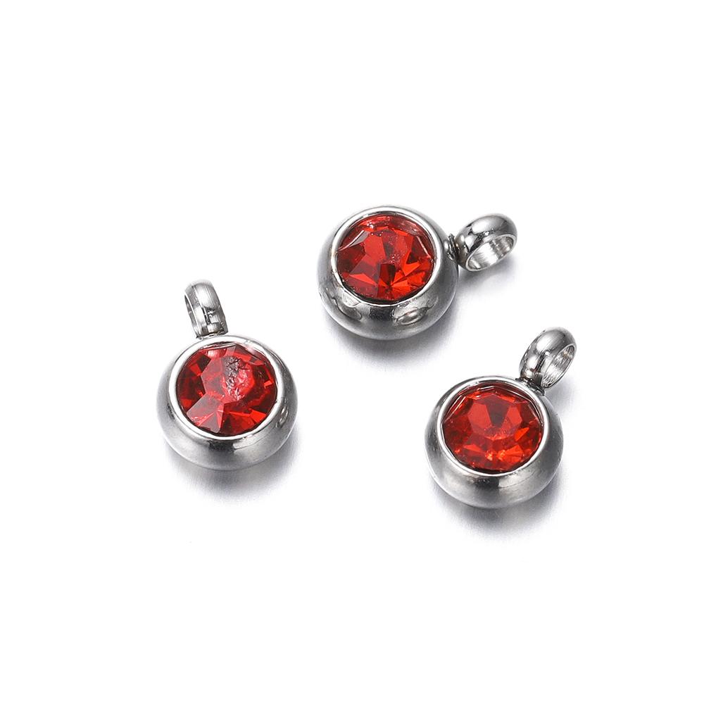 10Pcs 6mm Stainless Steel Birthstone Necklace Pendant Jewelry Making Rhinestone Charms For Women Earrings DIY Accessories Gift