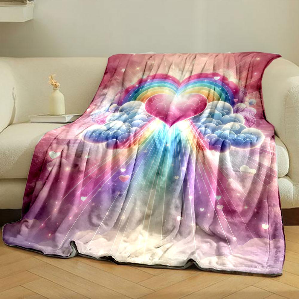 Heart Rainbow Cloud Blanket bedroom Blanket for Livingroom Couch lunch break Soft throw for Friend's festival Gift