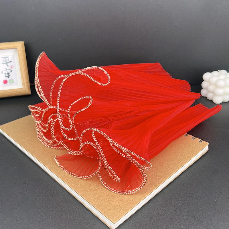 Korean Pearl Ruffle Gauze Floral Bouquet Wrapping Material - Pleated Mesh Wave Gauze