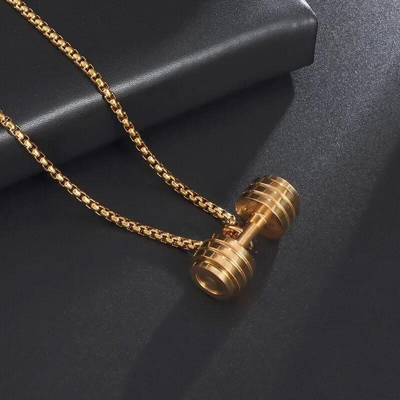 Coole Titanstahl Kurzhantel Anhänger Halskette Langhantel Fitness Anhänger für Männer und Frauen Freizeit Sport Punk Schmuck