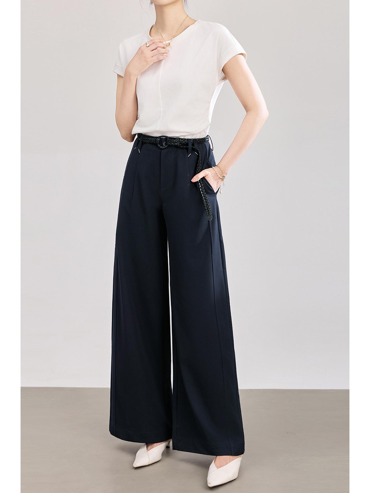 

New Arrival Women s High-Quality Wool Tencel Relaxed Wide-Leg Pants for Spring/Summer Large темно-синього кольору